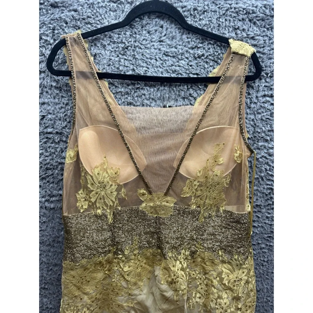 Alberto Makali Silk & Sequin Sleeveless Long Evening Gown Gold Womens Size 14